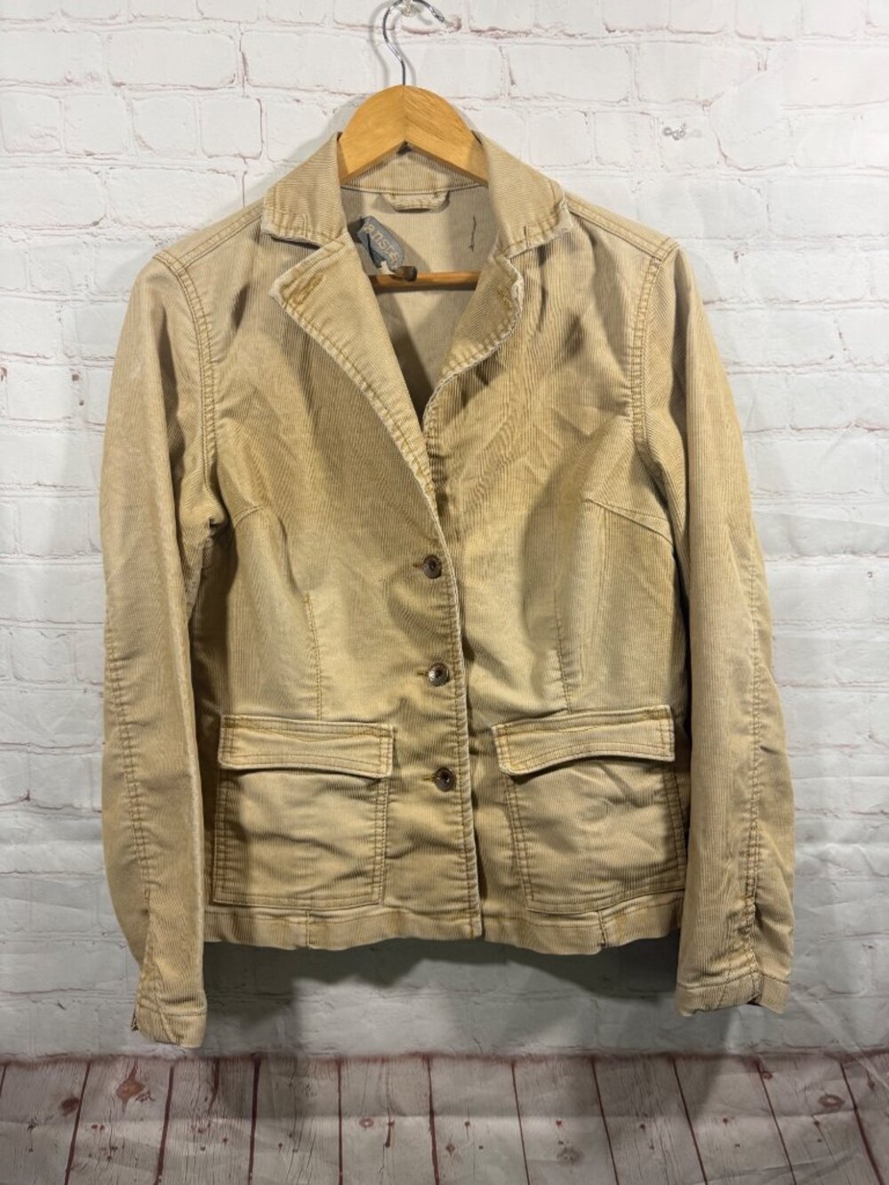 JeanStar Faded Beige Corduroy Jacket Womens Size Medium Grungy Streetwear *READ*